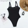 Kvinnors badkläder para praia solid ihålig ut en bit baddräkt ringdekor badkläder kvinnor sexig baddräkt högskuren badkläder thong bodysuit t230606