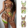 Womens Jumpsuits Rompers Leopard Bandage Sexy Bodycon Women Sleeveless Hollow Out Playsuits Party Club Biker Shorts Playsuit 230605