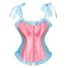 bustiers corsets kawaii كشكش ساتان overbust tops tops women girl لطيف الحلوى لون الأشرطة قابلة للتعديل الدانتيل حتى المشكل الجسد قمة