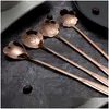 Spoons Stainless Steel Flower Heart Long Handle Cocktail Stirring Spoon Ice Cream Coffee Home Bar Flatware Tools Drop Ship Delivery Dhiwb