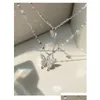 Pendentif Colliers Sier Brillant Papillon Gland Collier Femme Exquis Double Couche Clavicule Chaîne De Noce Bijoux Cadeaux Drop Dhzxn