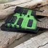 In Voorraad Double Neck Headless Elektrische Gitaar Green Burst Flamed Maple Top Tremogo Bridge 6 Snarige Gitaar + 4 snarige Bas Combo