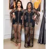 Roupas étnicas Vestidos de natal africanos para mulheres 2023 Dashiki Sexy Black Mesh Diamonds Maxi Dress Roupas de festa Robe Femme com interior