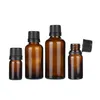 Botellas de almacenamiento 5ml 10ml 15ml 30ml 50ml Vacío Ámbar Marrón Vidrio Euro Cuentagotas Aceite esencial Líquido Pipeta Viales Contenedores