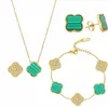 Комплекты Lucky Clover, ожерелье, серьги-подвески, браслет-цепочка для женщин и девочек, 18-каратное позолоченное очарование, простые милые ювелирные изделия, подарок для женщин и девочек, дропшиппинг