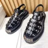 Sandali firmati di lusso da donna Sandro Marchio di moda francese Scarpe romane classico stile punk rivetto fibbia scarpe casual leopardo fondo spesso sandali con denti d'oro grandi 35-40