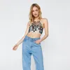 Kvinnors tankar Kvinnor Silver Disc Chainmail paljett Halter Crop Top Boho Beach Nightclub Sexig rygglös kroppsbh -kedja