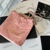 Womens Designer Drawstring 22 Mini Shopping Bags Pearl Chain Round Strap Gold Metal Hardware Matelasse Crossbody Shoulder Handbag Black White Yellow Pink 19X21.5CM