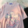 Kvinnors t-shirt koreansk version av Funny Little Devil Silhouette Letter Kort ärm T-shirt Kvinnor Ins Summer Loose Casual Par Round Neck Top 230606