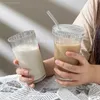 Butelki z wodą 375 ml prosta szklana kubek z pokrywką i słomką przezroczystą bąbelkową sok herbaty piwo puszka Milk Mocha Cups Kubek śniadaniowy 230606