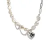 Pendanthalsband Foxanry Stamp Halsband för kvinnor Trendiga Elegant Asymmetry Chain Pearls Smooth Love Heart Bride Jewelry Lover Gifts 230605