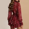 Robes décontractées en mousseline de soie printemps Style Vintage robe florale dames à manches longues a-ligne volants 2023 été Mini fête Vestidos