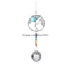 Ciondoli Colorf Tree Of Life 7 Chakra Crystal Ball Window Hanging Pendente Lampadario Decorazioni di nozze Ornamenti di prisma di Natale Drop De Dhjv7