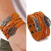 Charm Bracelets Fashion Leather Bracelet Men Turquoise Leaf Woven Antique Punk Style Multi Jewelry