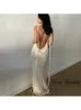 Casual Dresses 2023 Summer Backless Maxi Dress Sexy Blue Orange Italian Noodle Strap Slim Fit Women's Long Club Party Beach