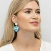 Boucles d'oreilles pendantes Vintage fait à la main abstrait imprimé rond géométrique polymère argile goutte boucle d'oreille pour les femmes conception Unique perle goujon bijoux