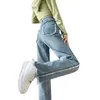 Jeans femme rétro bleu clair taille haute droite femmes Vintage classique Highstreet pleine longueur Denim pantalon 2023 pantalon A210