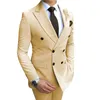 Men's Suits Men Suit Outfits Tuxedo Burgundy Peaked Lapel Double Breasted White Wedding Blazer Jacket Pants Slim Fit Costume Homme Coat