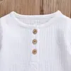 衣類セット0-5Y幼児ベビーコットンリネン服秋の男の子の女の子ボタン長袖Tシャツトップロングパンツソリッド2PCS衣装230605