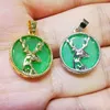 Pendant Necklaces Pretty 20X20MM Green Jades Stone Hollow Cutting Deer Coin 1PCS