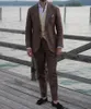 Men's Suits (Jacket Pants) Brown Wool Men Suit's Tweed Winter For Wedding Male Fashion 2 Piece Formal Groom Tuxedo