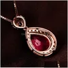 Pendentif Colliers Pierre Précieuse Rouge Goutte D'eau Collier Chaînes En Or Rose Diamant Femmes Bijoux De Mariage Will Et Sandy Cadeau Livraison Pendan Dht9U