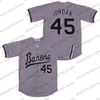 Męskie Birmingham Barons 45 Michael MJ Jersey Black White Grey Szyged Film Baseball Jerseys