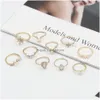 Band Rings Boho Vintage Gold Star Knuckle Ring for Women Crystal Crescent Geometric Female Finger Set Jewelry 2022 Drop Delivery Dhdy7