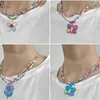 Choker Fashion Y2K Colorful Rice Beads Butterfly Necklace For Women Girls Boho Flower Pendant Clavicle Chain Jewelry Gift Collar