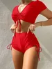 Swim Wear 2023 Plain Drawstring Two Piece Swimsuit Solid Sexy Swimwear Female Bathers Bathing Swimming Suit Summer Beachwear 230605