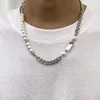 Choker Zilver Kleur Chunky Cubaanse Ketting Voor Mannen Parel Kralen Ketting Cool Hip Hop Hals Kettingen Mannelijke Kraag Sieraden Vriendschap Gift