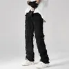 Erkek Kot Streetwear Kırmızı Beyaz Balck Erkekler İnce Düz Yırtık Delik Patchwork Pleats Hip Hop Punk Rock Pants Y2K Kotu Pantolon 230606