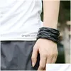 Bangle Weae Rows Braid Leather Cuff Mtilayer Wrap Button Adjustable Bracelet Wristand For Men Women Fashion Jewelry Black Drop Deliv Dhnbx