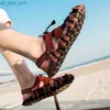 Gladiator Man Sandaler Mens Roman Summer Outdoor Close Toe Travel Designer Läderskor Vietnam Breattable Beach Fashion 39 S L230518