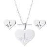 Pendant Necklaces Romantic Peach Heart Electrocardiogram Jewelry Sets Simple Fashion Heartbeat Charm Necklace Earrings For Women Lov Dhjkw