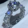 Vecalon Vintage Flower Promise Ring 925 Серебряное серебро ааааа Сона CZ Заявление обручальные кольца для женских свадебных ювелирных украшений