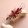 Hair Clips Red Flower Ornament Handwoven Dress Hairpin Bride's Marriage Headdress Barrettes Wedding Accessories Fashion