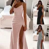 Casual Dresses Women's Summer Sexy Suspender ärmlös Backless Slit Dance Evening Party Dress Elegant Temperament Slim Solid