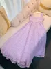 2023 Summer Purple Floral Embroidery Tulle Dress Spaghetti Strap Sweetheart Neck Panelled Midi Casual Dresses J3L047845