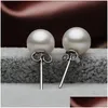 Stud Sier Plated Prevent Allergy Fashion Earrings for Women Design Trendy Pearl White Ball Small Round Jewelry Gift Drop Delivery DHV24