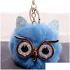 Key Rings Big Eye Owl Fur Ring Gold Bird Keychain Holder Bag Hangs Fashion Jewelry Will And Sandy Red White Black Drop Delivery Dhnf7