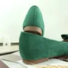 Zapatos planos para mujer con lazo hierba verde mostaza cabeza cuadrada cuero de Color puro suela suave cómodos planos de mujer primavera