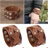 Bracelet Large En Cuir Croix Bouton De Manchette Bracelet Réglable Bracelet Pour Hommes Femmes Mode Bijoux Drop Delivery Bracelets Dhp70