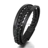 Pulseira de couro PU com punho preto Mtilayer trançado fecho magnético pulseiras para homens joias da moda entrega direta Dhgxp