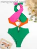 Kvinnors badkläder Sexig Constrast Color SwimeWear Women Halter Cross Underwire Cut Out One Piece Swimsuit Bathing Suit Hot Pink Patchwork Bikini T230606