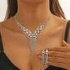 Collana Orecchini Set 1 Nappa Lunga Brillante Esagerata Perle Sintetiche Geometriche Vestire Ciondolo Pendenti Ipoallergenico