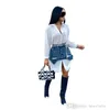 Womens Dress Suit Spring Summer New Personality Denim Combination Dress Shirt Two Piece Set