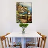 Fine Canvas Art Marina View Handmade Impressionist Oil Painting Urban Garden Landscape Kitchen Contemporary Decor