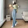 Jeans femme rétro bleu clair taille haute droite femmes Vintage classique Highstreet pleine longueur Denim pantalon 2023 pantalon A210