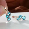 Hoop Earrings Luxury Oval Stone Charm Lake Blue Zircon For Women Gold Color Vintage Wedding Earring Bridal Ear Hook Jewelry Gift